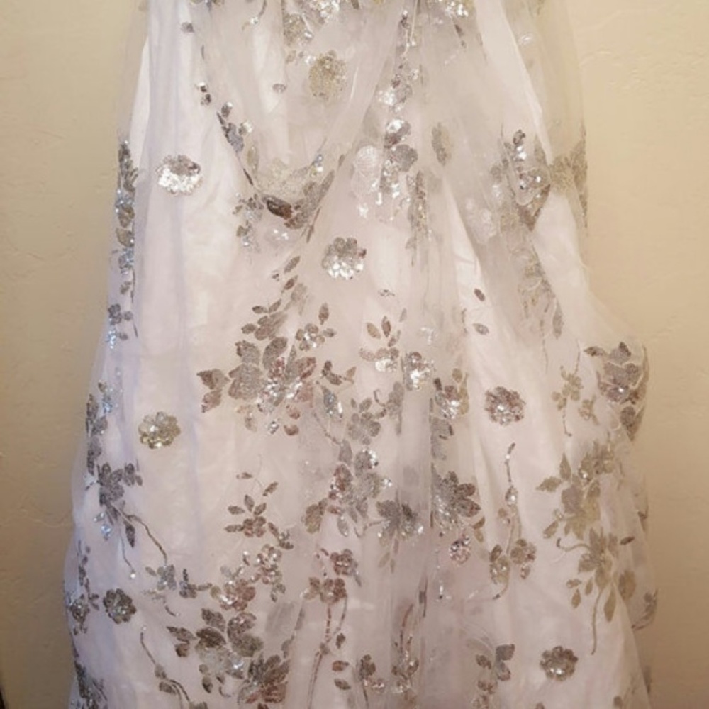 Custom Order Silver White Sequin Tulle Maxi Skirt - Picture 2 of 7
